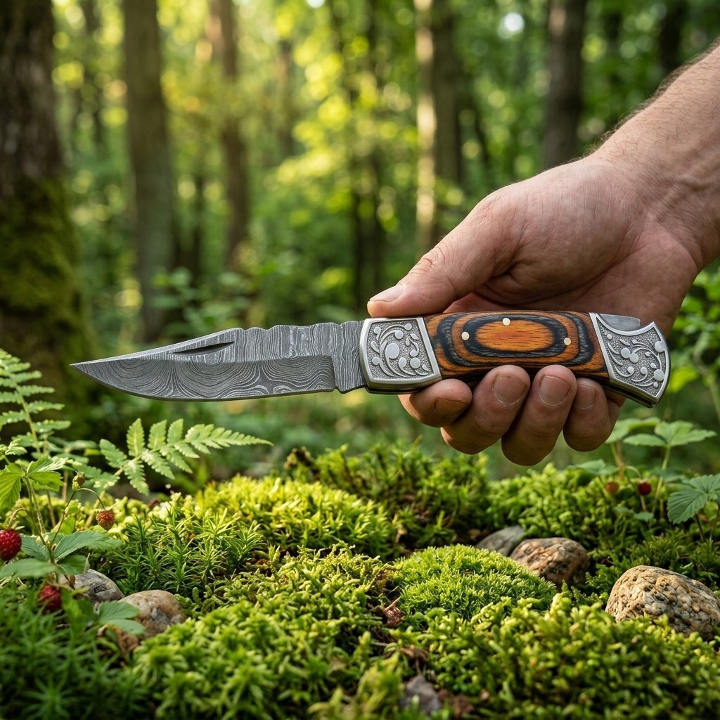 Custom Handmade Damascus Steel Folding EDC Pocket Knife Orange Grey Handle, 6.5'