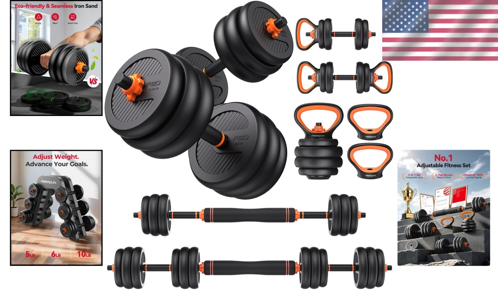 Versatile DS2 5-in-1 Adjustable Dumbbells Set: Eco-Friendly Weight Solution