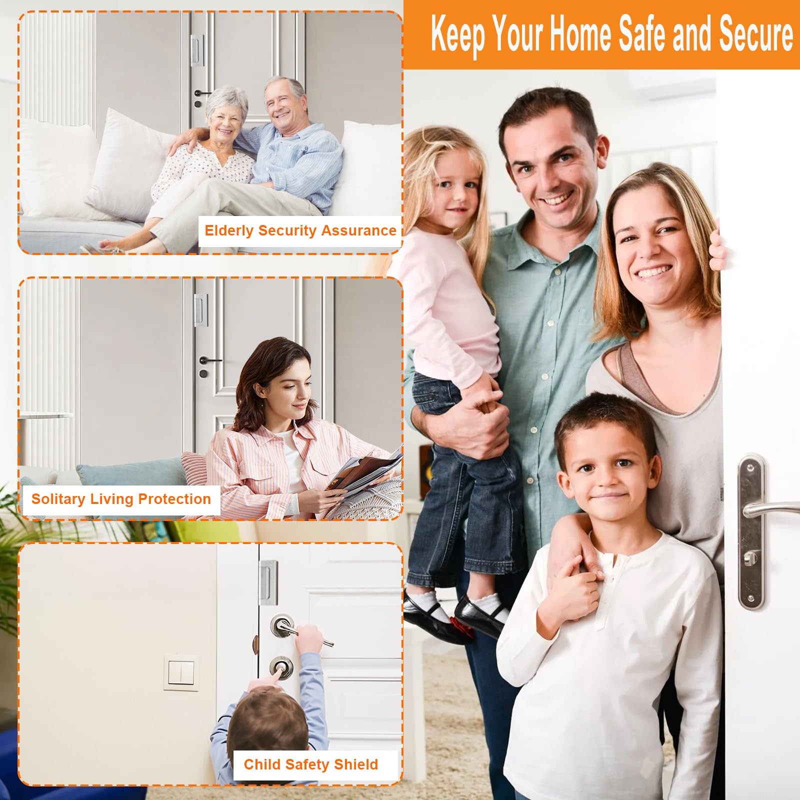 Home Security Door Reinforcement Lock, Upgraded Front 2 Pack, Silver