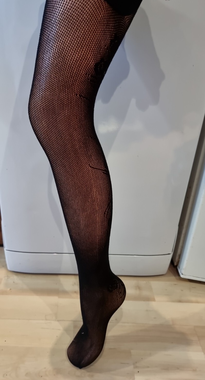 Ladies New Black Rose Patterned Designer Tights