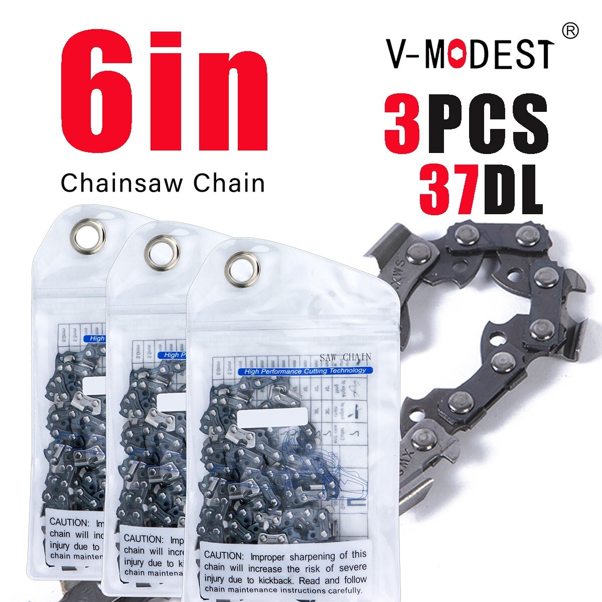 3 Pcs 6 Inch Chainsaw Chain Blade For Saker Electric Chainsaw 1/4"LP .043" 37DL