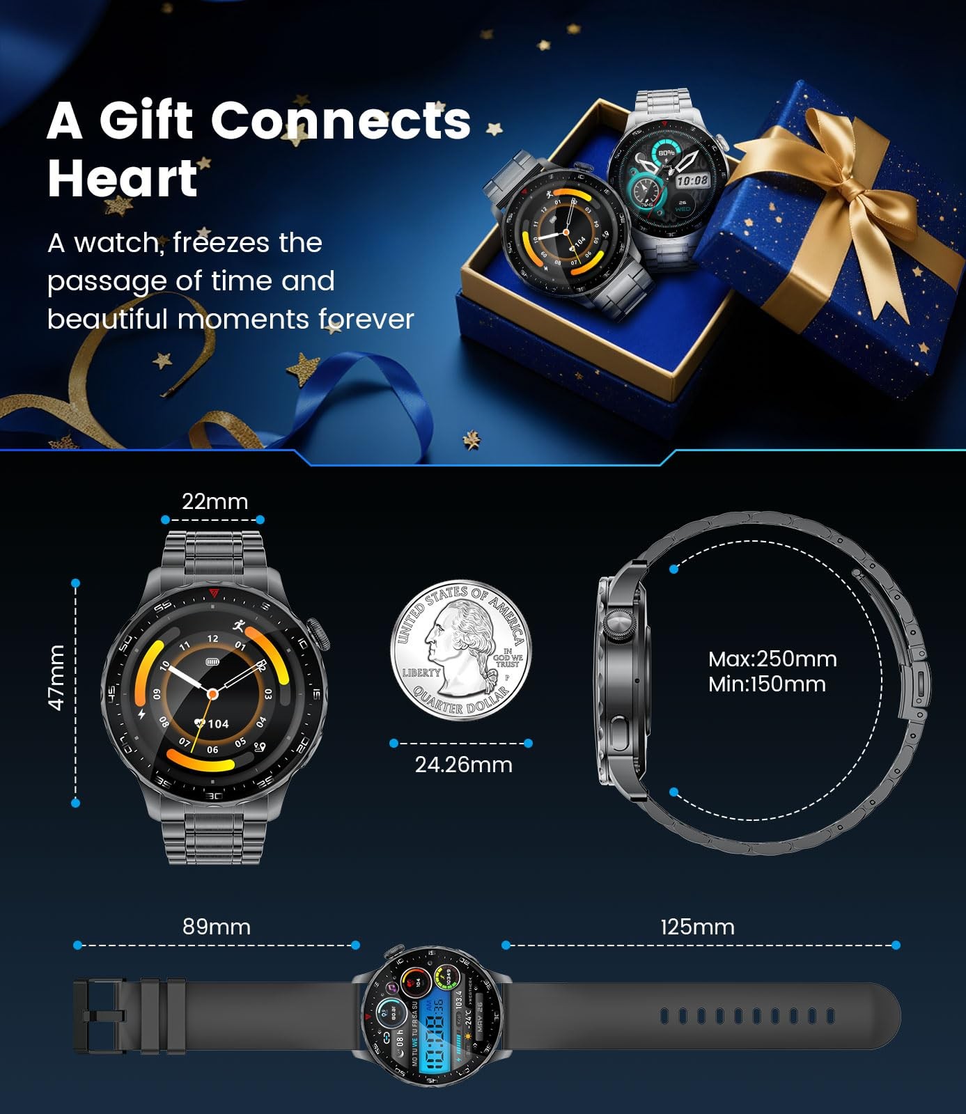 for Men with Android iOS,1.43" AMOLED Display Screen Bluetooth Calling Fitnes...