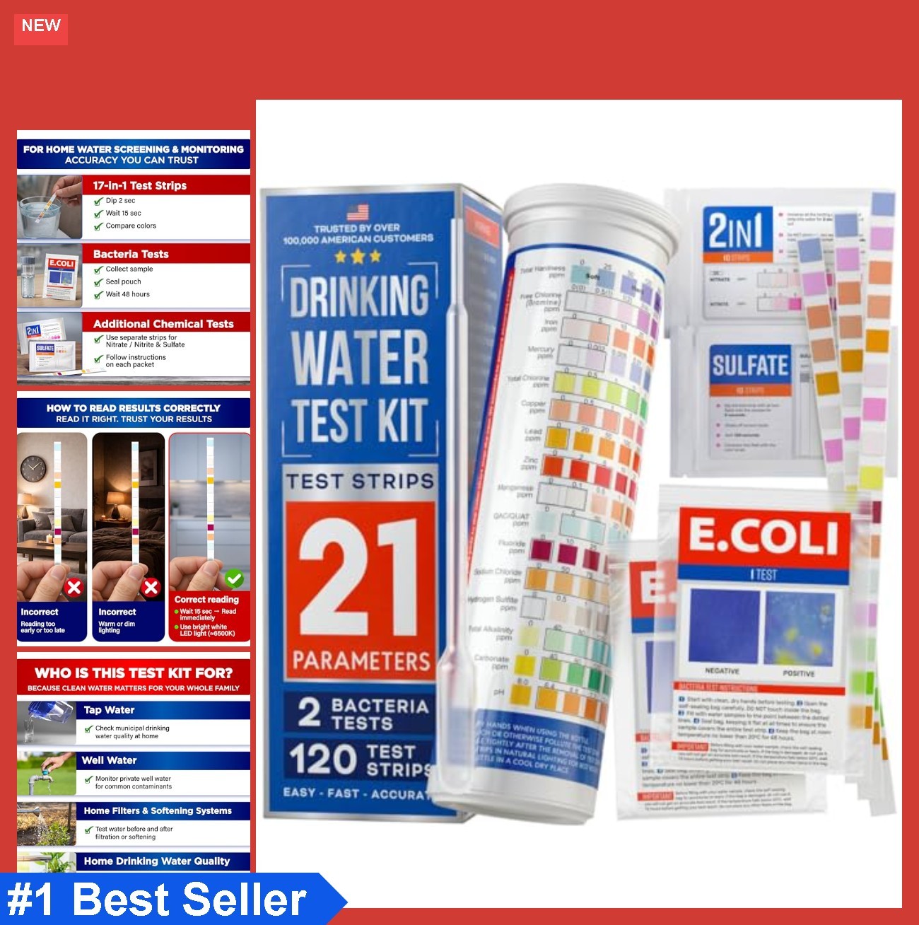 21 in 1 Drinking Water Test Strips for Hardness Lead Iron Copper Chlorine