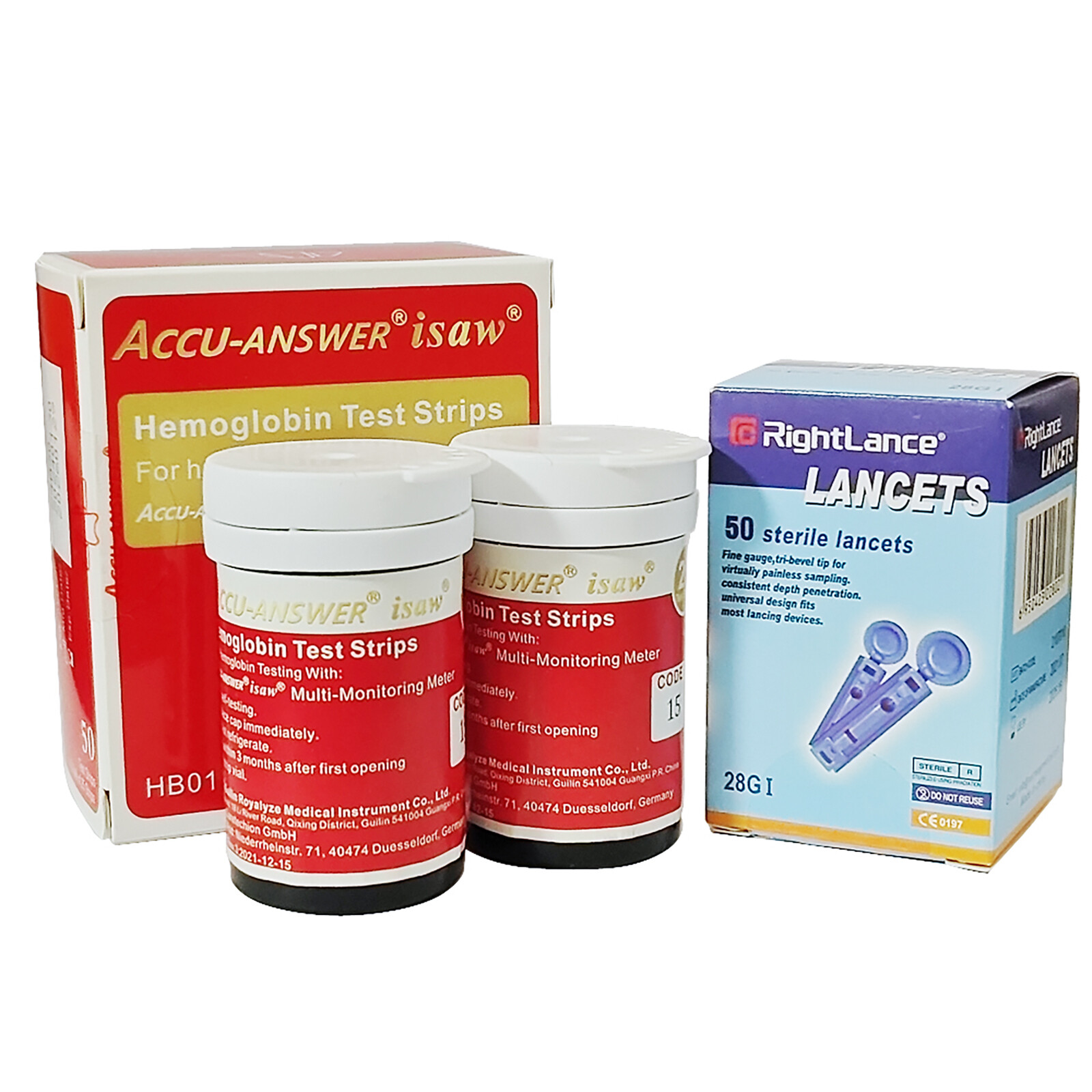 Accu Answer iSaw Blood Hemoglobin Test Strips HB01-50 &Needle for Systems LBM-01