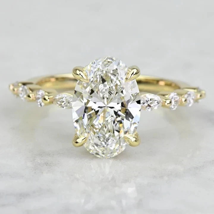 Oval Cut 3.10 Ct White Moissanite Prong Engagement Ring 14K Yellow Gold FN