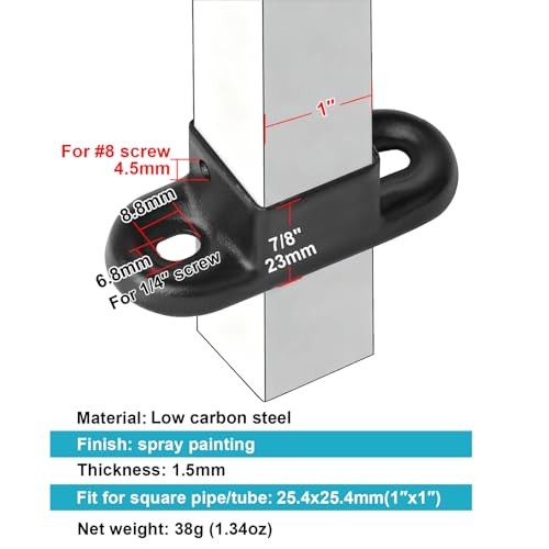 Pack Black Square Post Flange Base Steel Sqaure Tube Fitting, Wall 1" x 1" 20