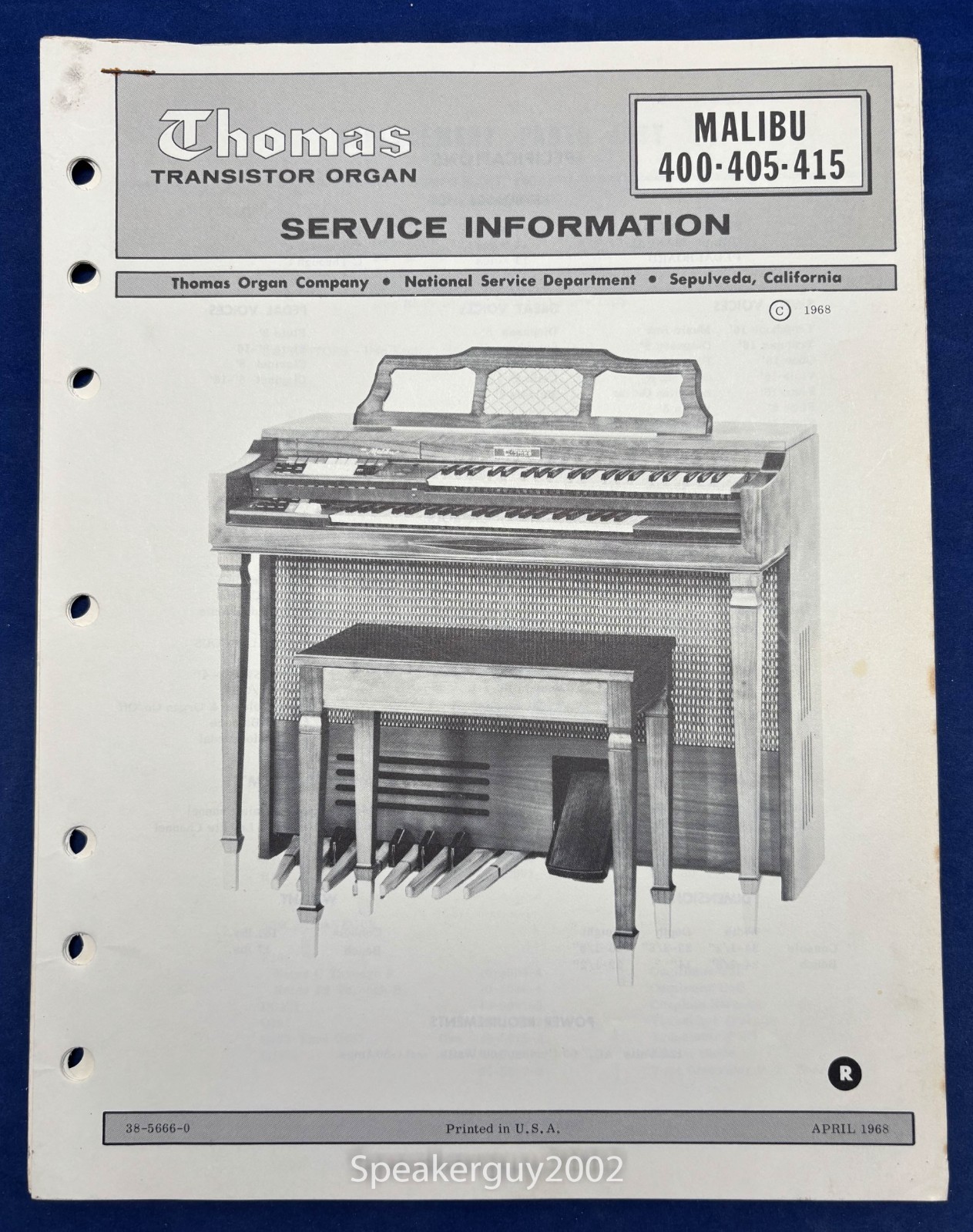 Original Thomas Organ / Malibu 400 405 415 / Service Info - Manual
