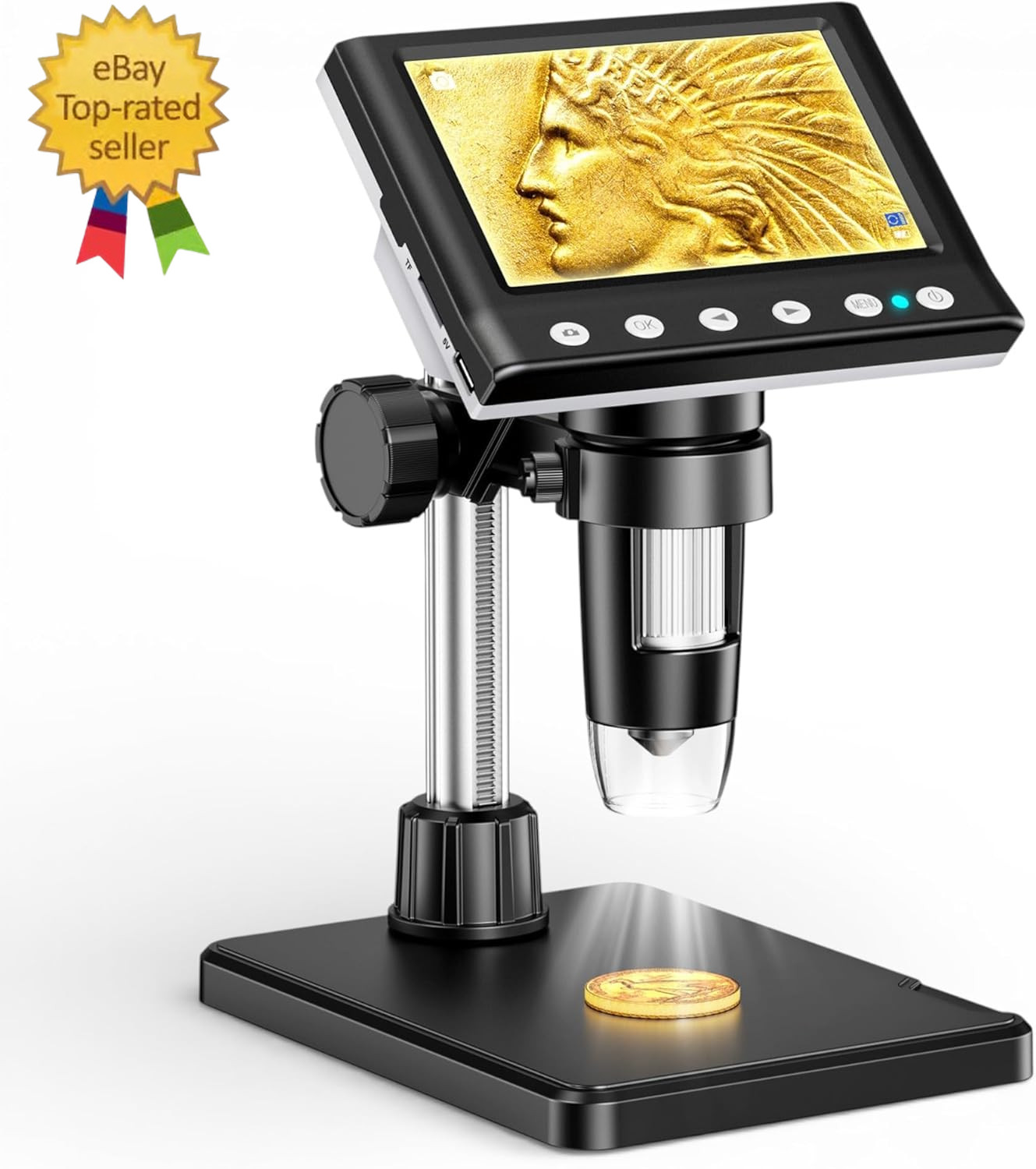 4.3 Inch LCD Digital Coin Microscope,1000X USB Magnfier  8 Adjustable LED Lights