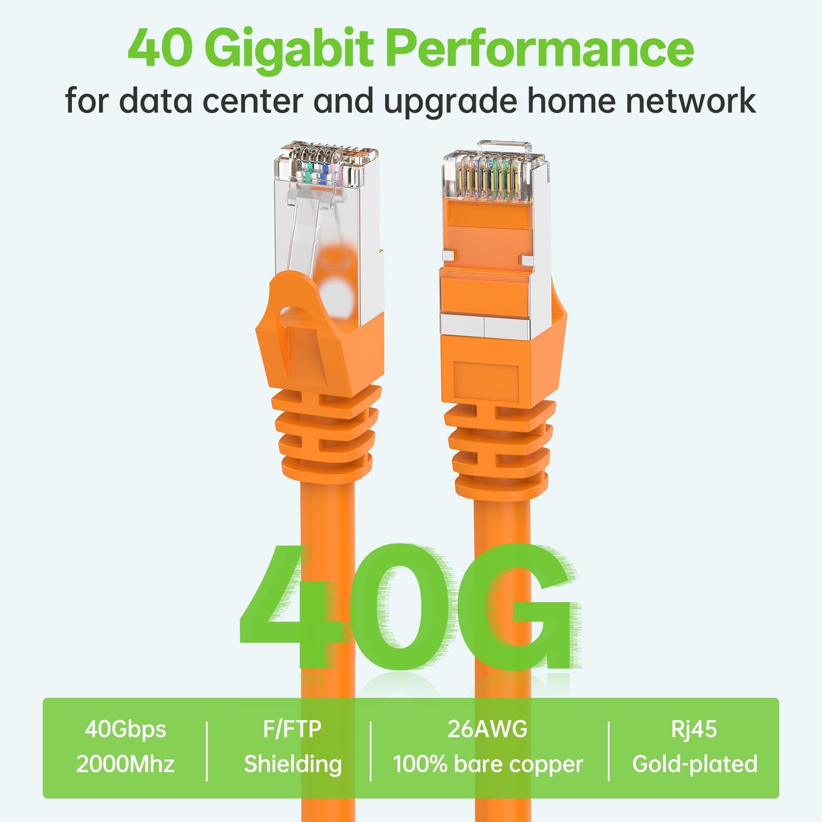 6 PCS 1.5 ft Cat8 Ethernet Cable S/FTP Shielded LAN Network 40Gbps Orange