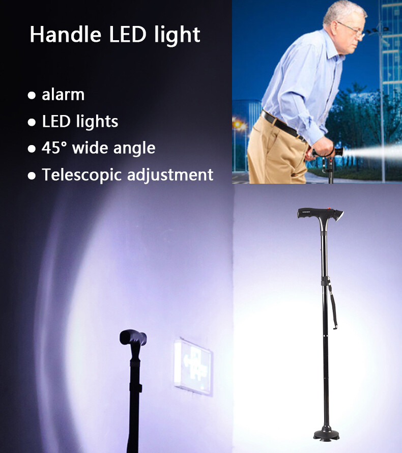 Extendable Foldable LED Walking Cane Adjustable Hiking Walking Stick With Alarm