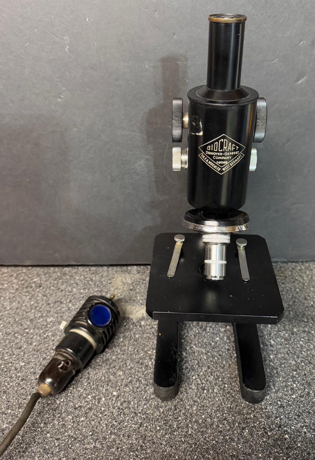 Vintage Biocraft Microscope Dr. F. A. Woehler, West Germany With Light