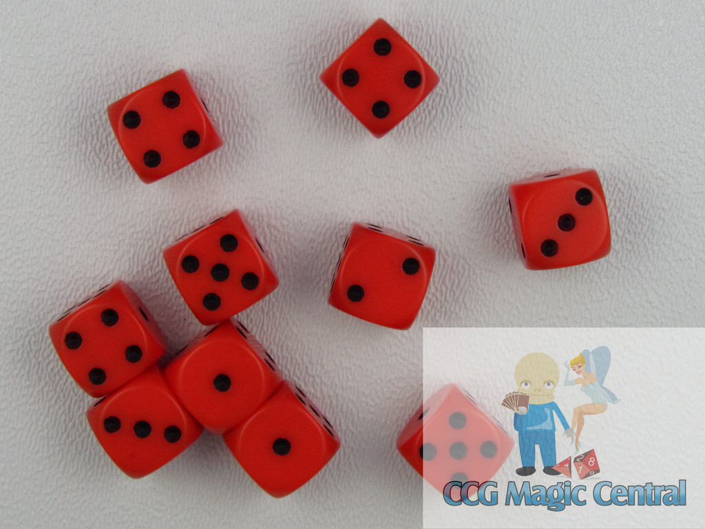 CHESSEX opaque 12mm SET OF 10 D6 ORANGE-BLACK DICE MTG