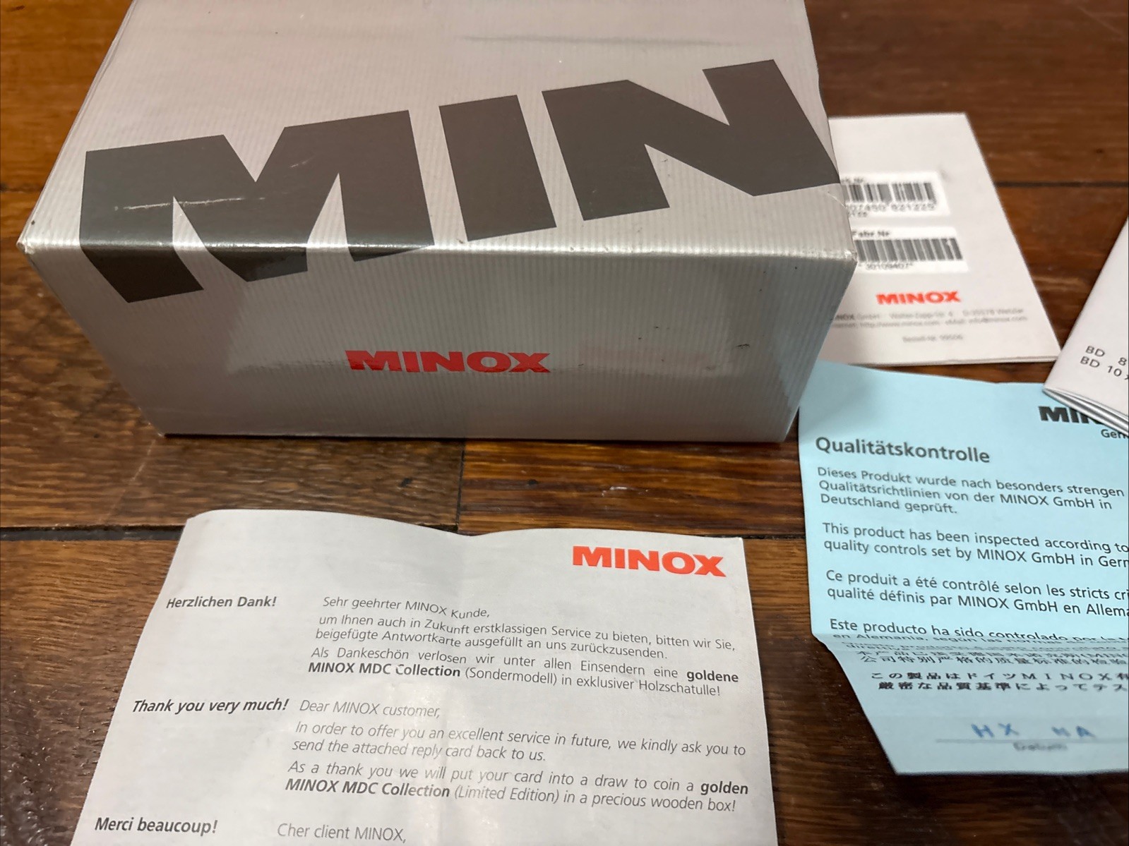 Minox BD 8x32 ALT BR Binoculars Binocular Box & Paperwork Only!