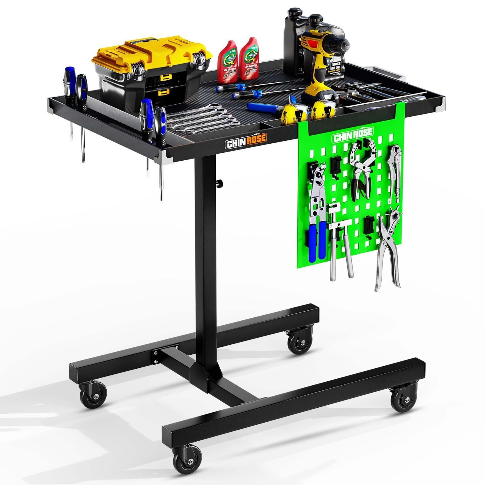 Rolling Tools Cart w/ Wheel Adjustable Height Mobile Work Table Adjustable Cart