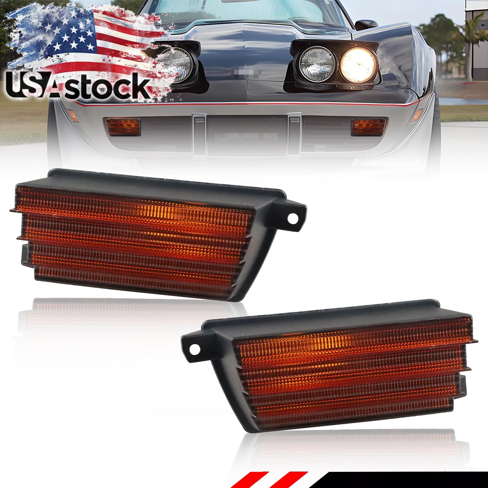 2X Amber Lens Front Bumper Parking Turn Signal Lights For 1975-1979 Corvette C3
