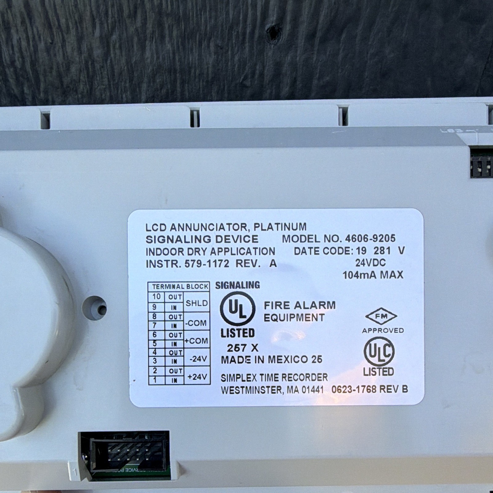 Simplex 4606-9205 LCD Annunciator Fire Alarm Control Panel