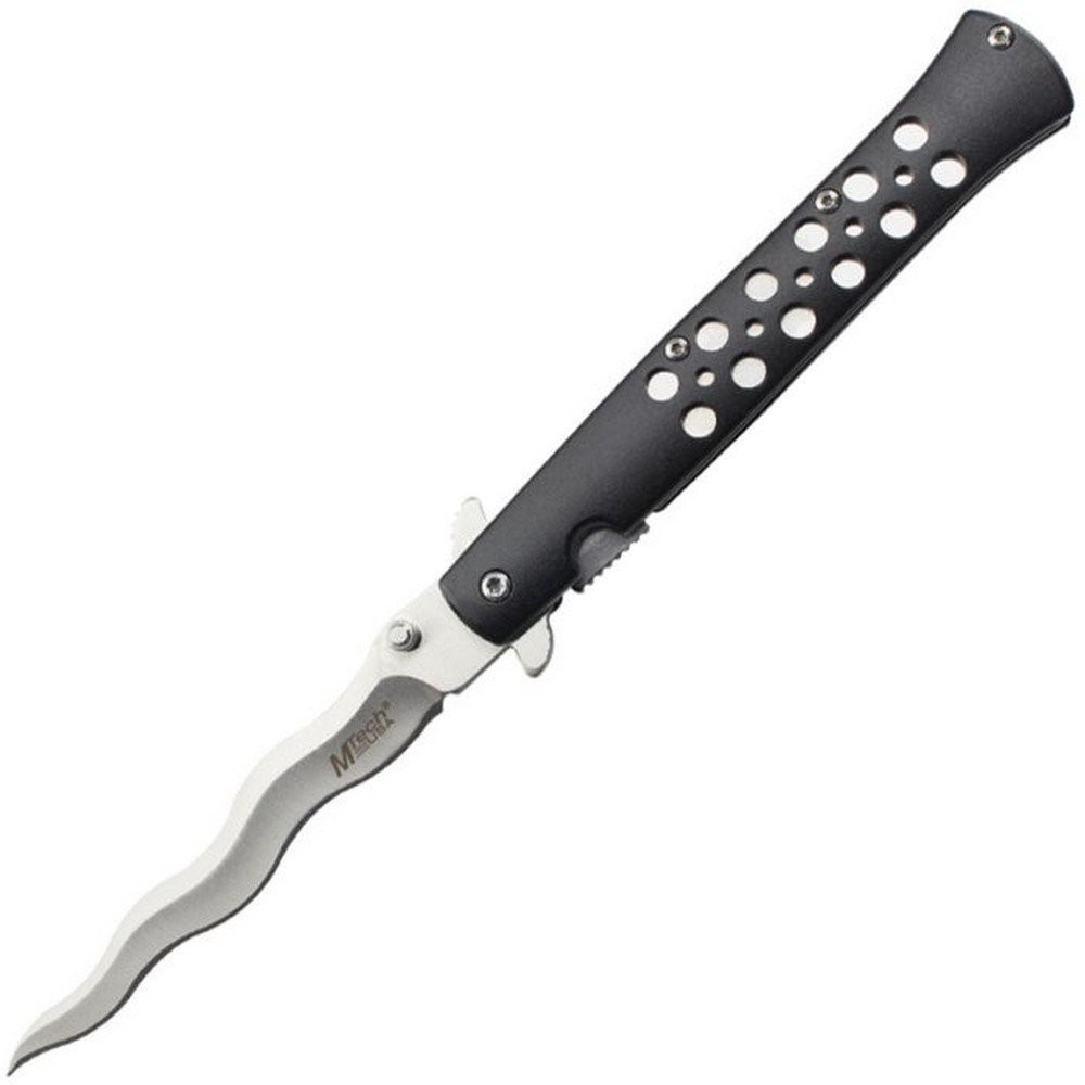 MTech Folding Knife 3Cr13MoV Steel Wavy Blade Black Aluminum Handle - MT-A2042WB