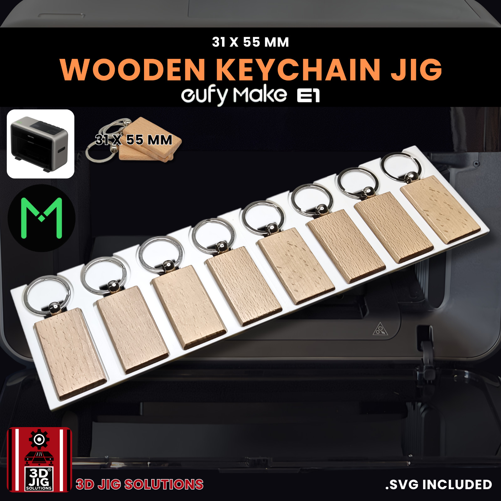 EufyMake E1 UV Printer Jig | Rectangle Wood Keychain Template