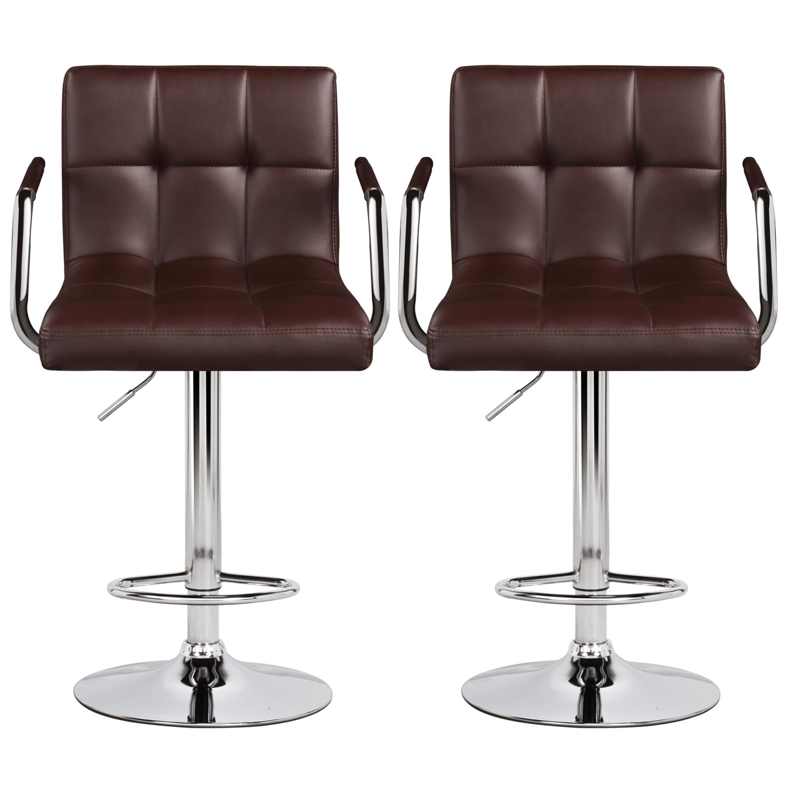 2PCS Swivel Chairs Adjustable Bar Stools Kitchen Chairs Bar Counter, Brown