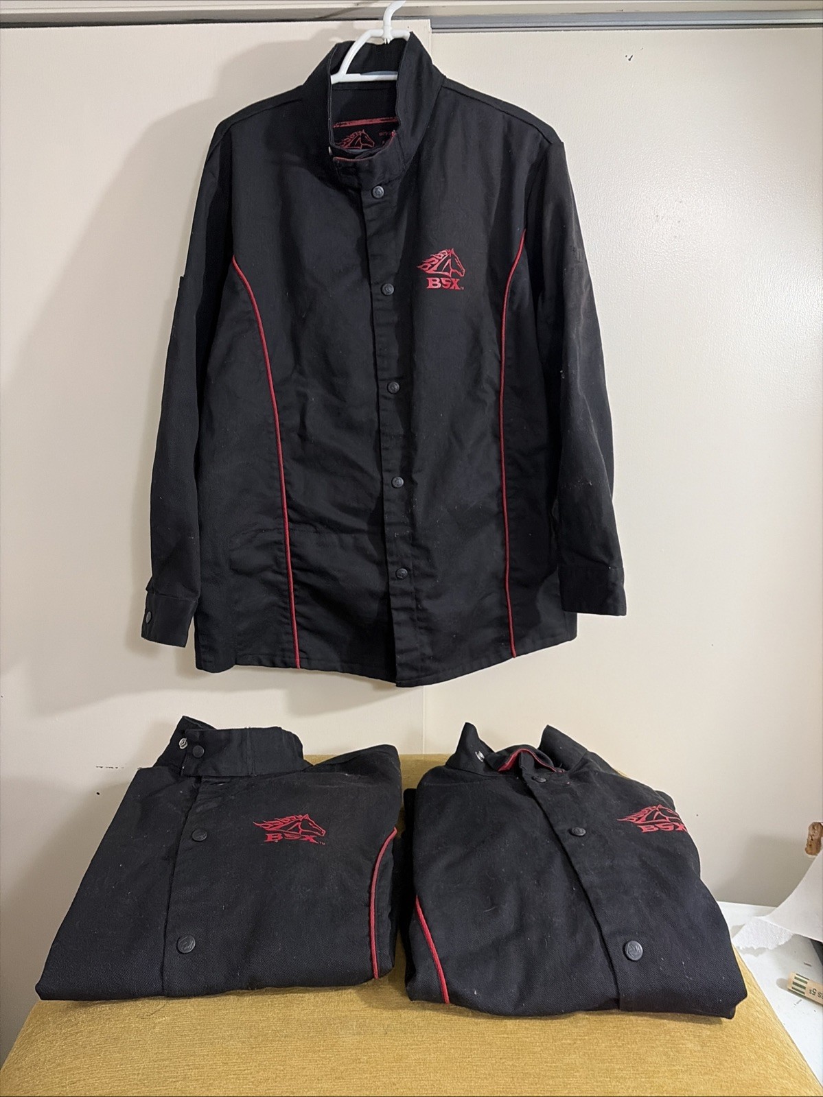 QTY 3 BSX Welding Jacket Size Medium Long Sleeve Black Button Up Flame Resistant