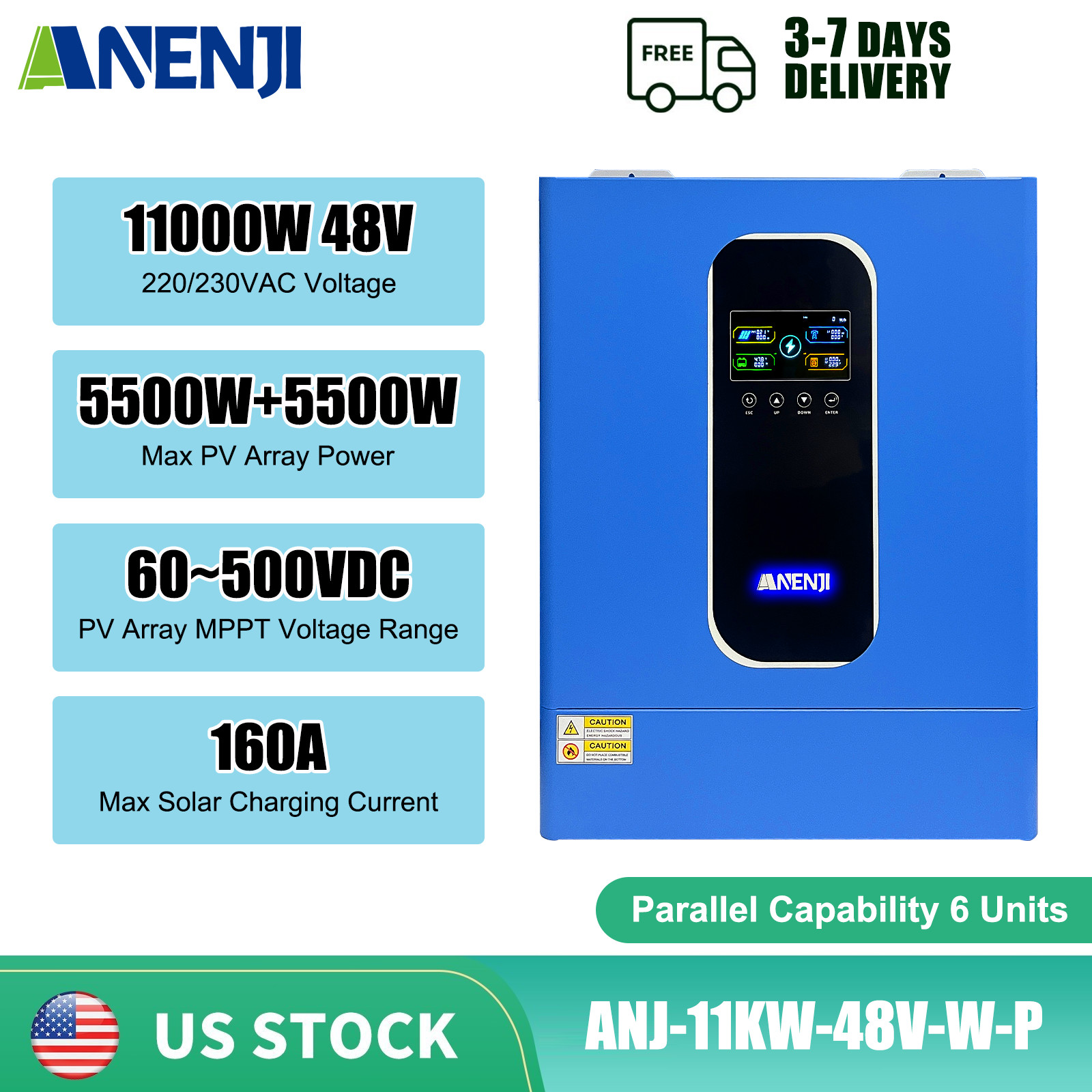 11KW 48V Hybrid Solar Inverter Parallel 230Vac On/Off Grid Dual 2*MPPT 160A WIFI