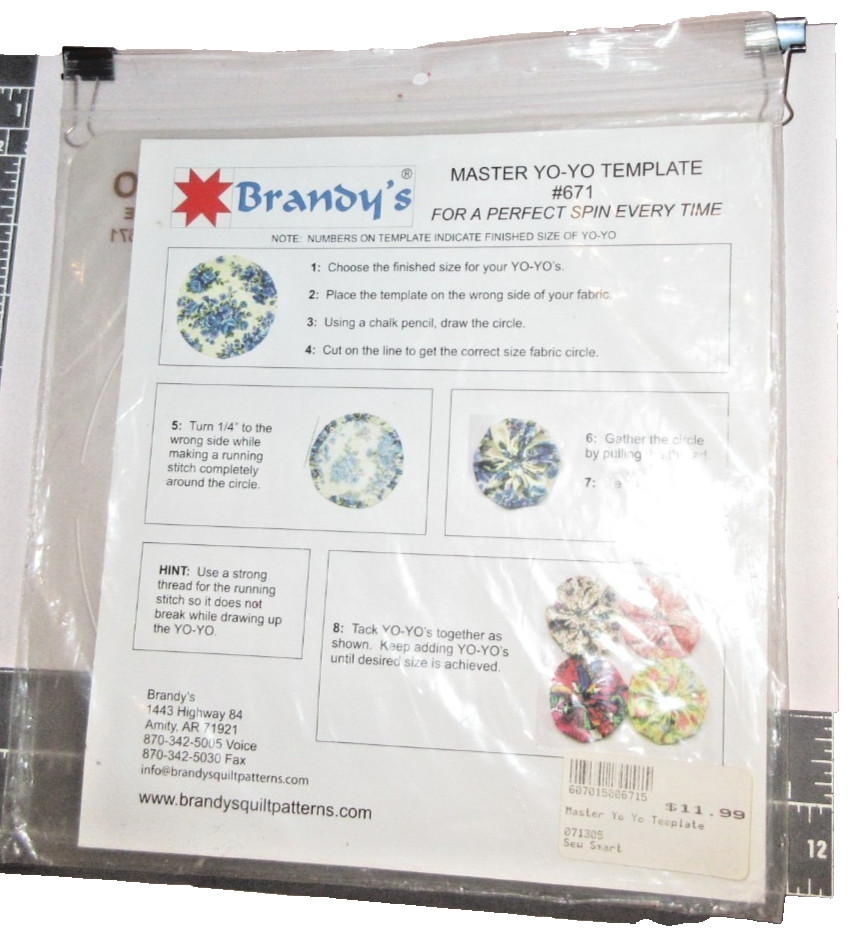 COLLECT: Brandy's QUILTING HD PLASTIC Master YO-YO Template #671~EASY PEASY!