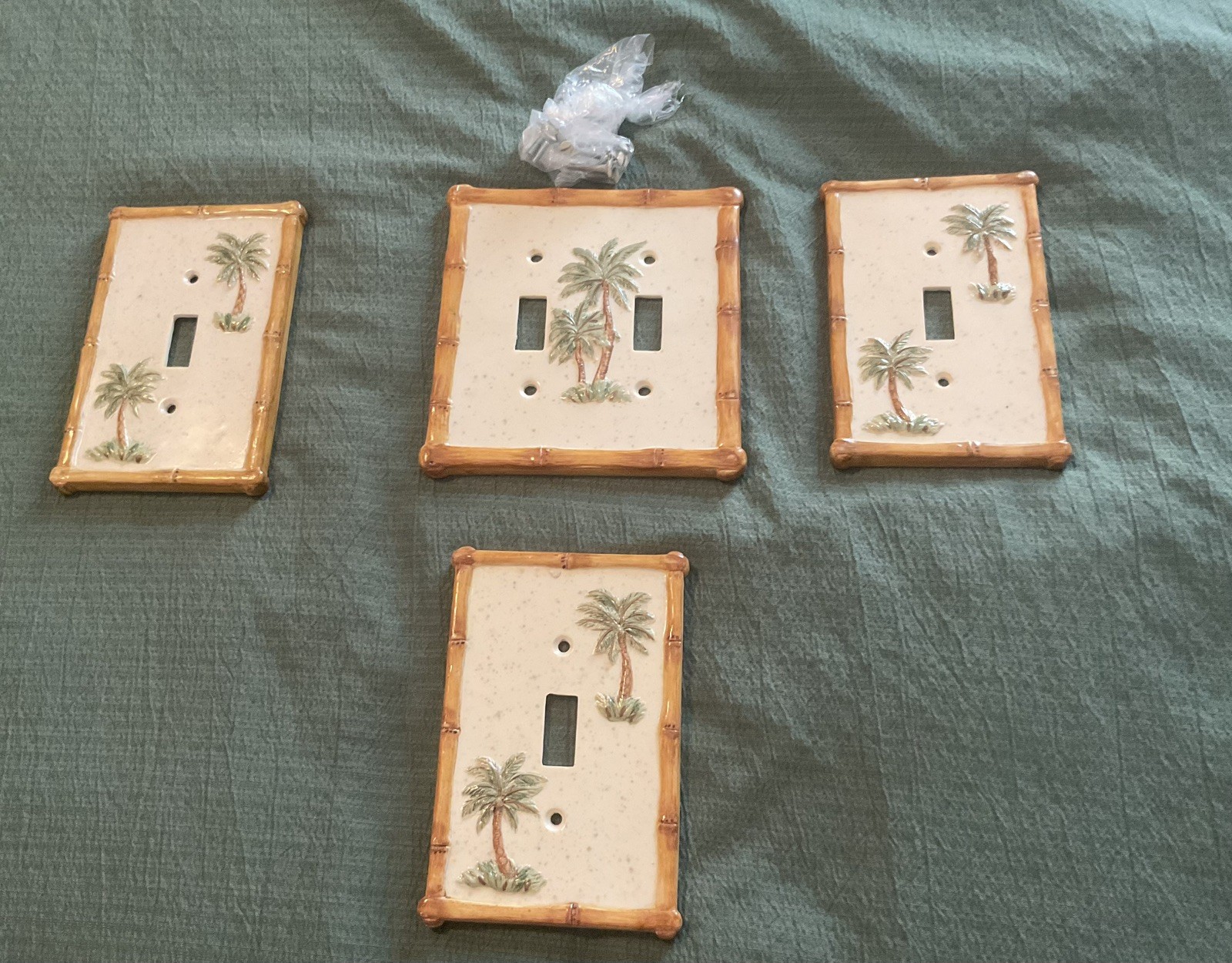 Raised Palm Tree & Bamboo Switch Cover Plates 3 Singles 1 Double   (Plastic)