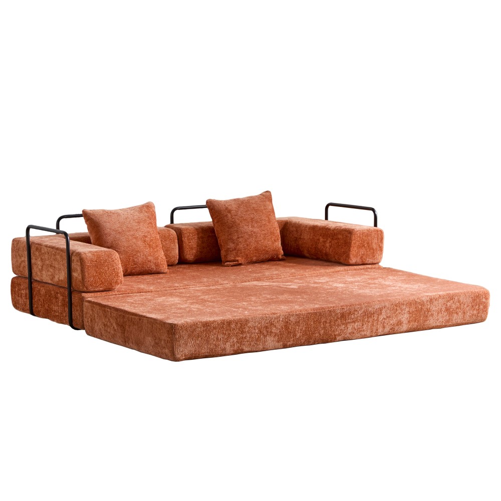 Chenille Fabric Futon Sofa Bed 3-Seater with Memory Foam Convertible