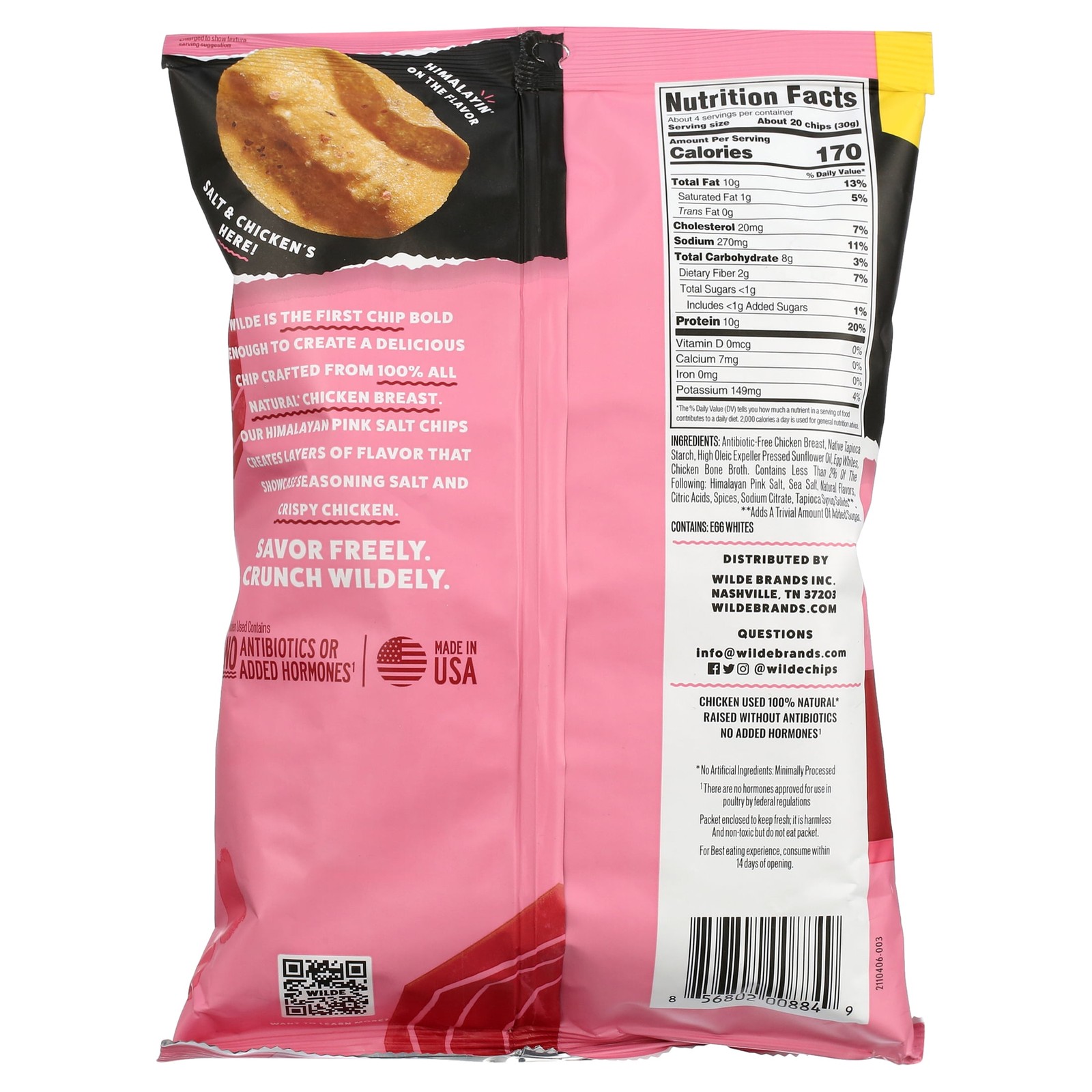 WILDE Protein Chips Himalayan Pink Salt, Thin Crispy High Protein, 4.0 Oz