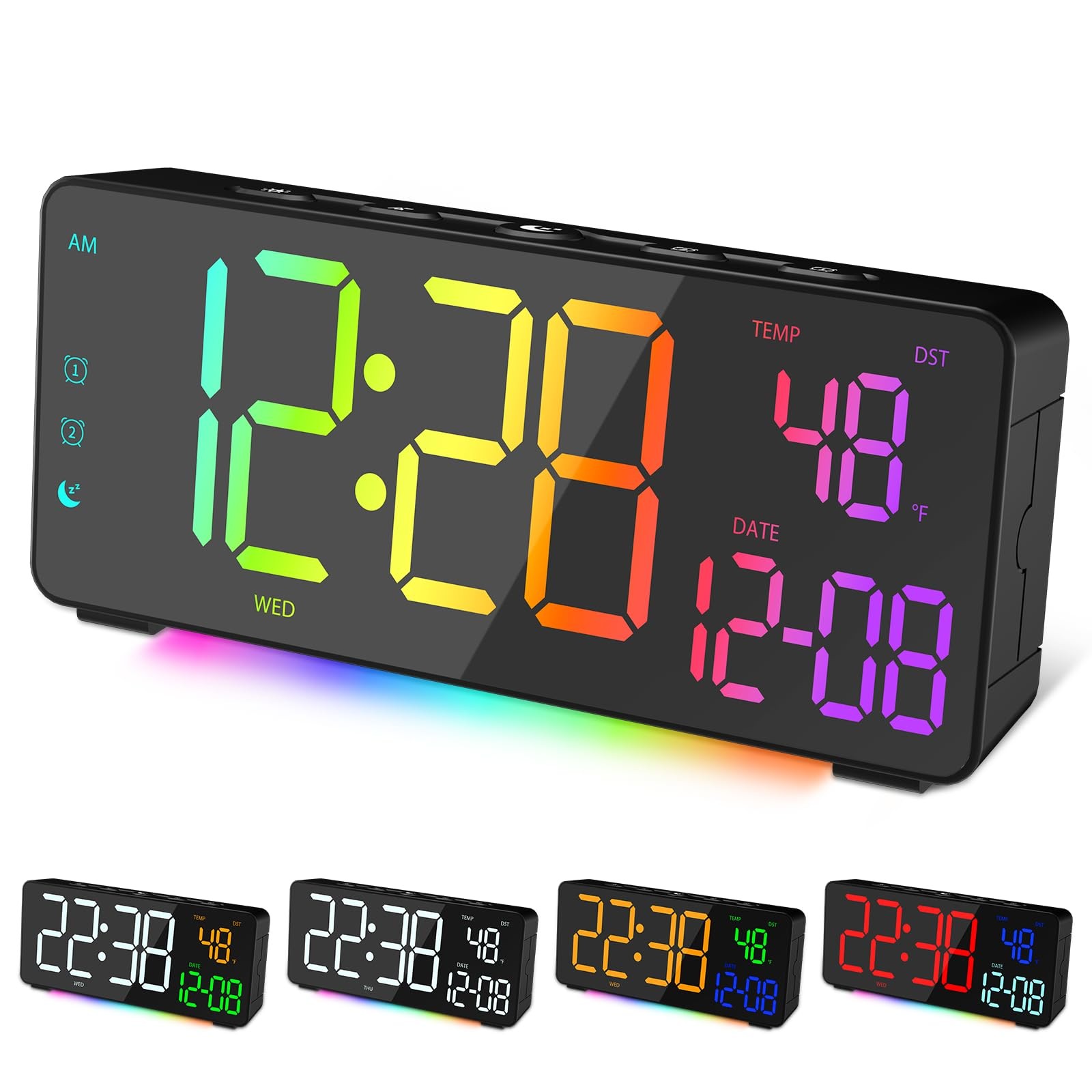 EVILTO Digital Alarm Clocks for Bedrooms, RGB Desk Clock with 15 Small, Black