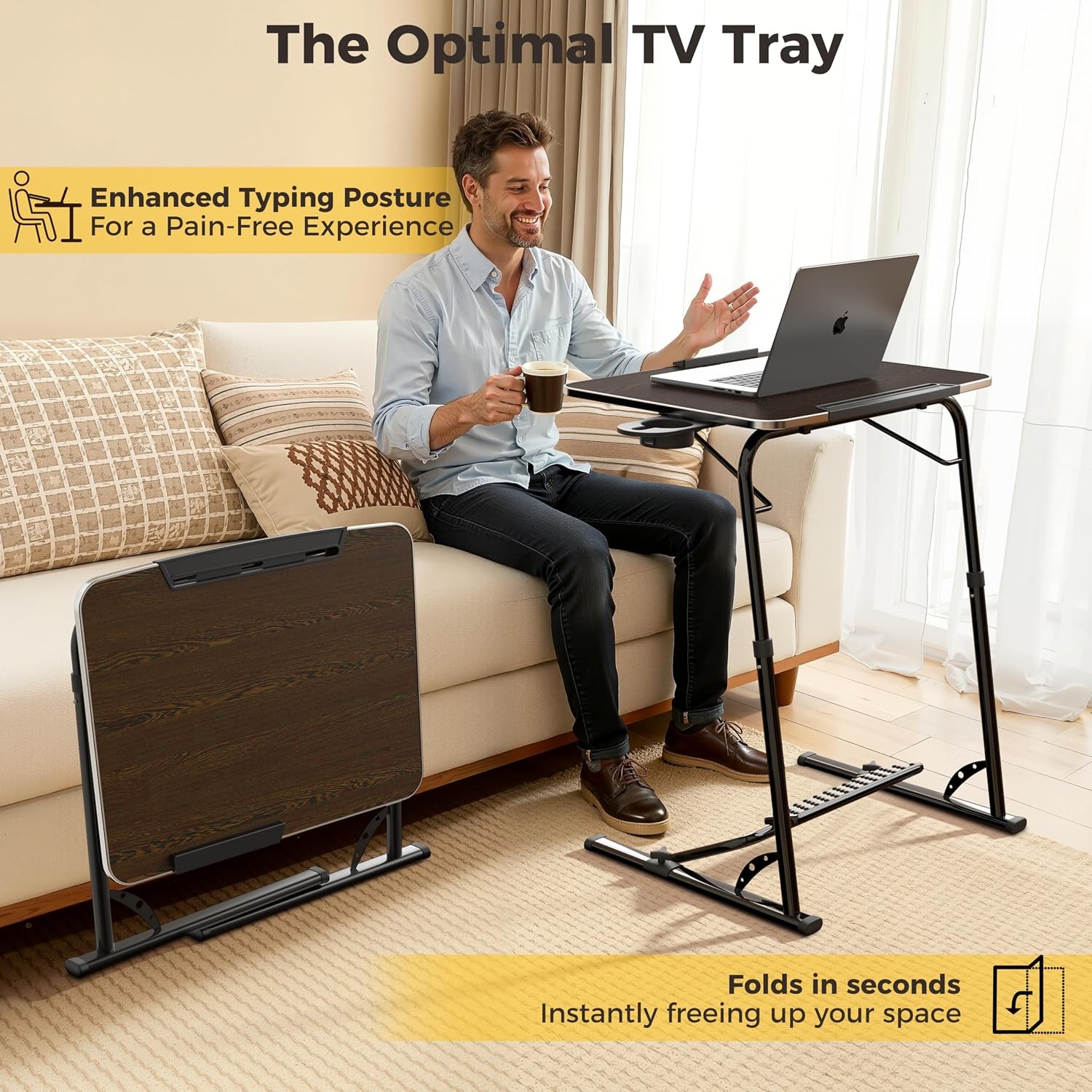 Upgraded Folding TV Tray Table - Extra Large & Sturdy Laptop Table for Couch