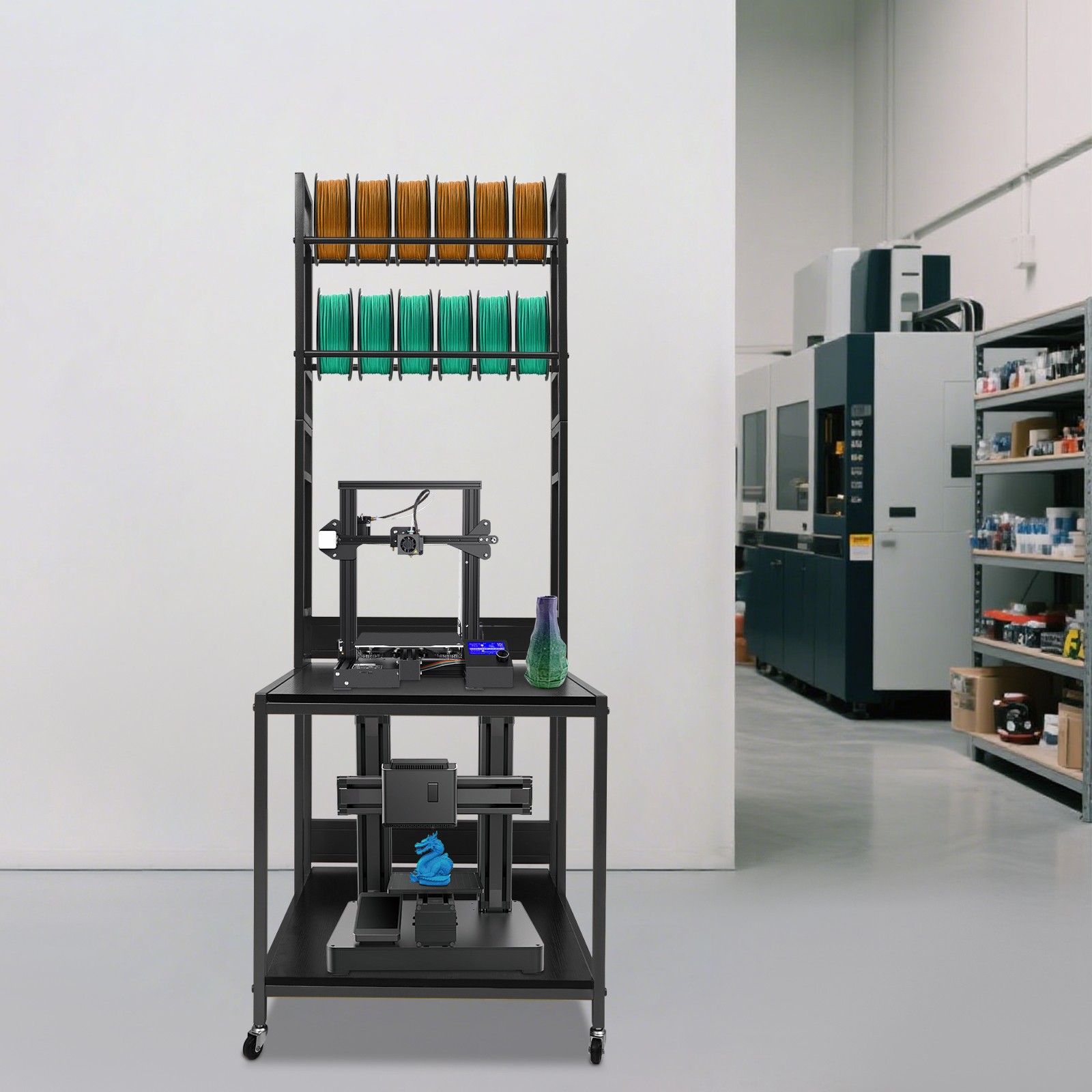 3D Printer Stand with Double Layer Filament Storage Rack Heavy Duty Mobile Table