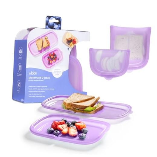 Platemate Reusable Silicone Storage Bag, Smoothie Purple | Opens Flat as