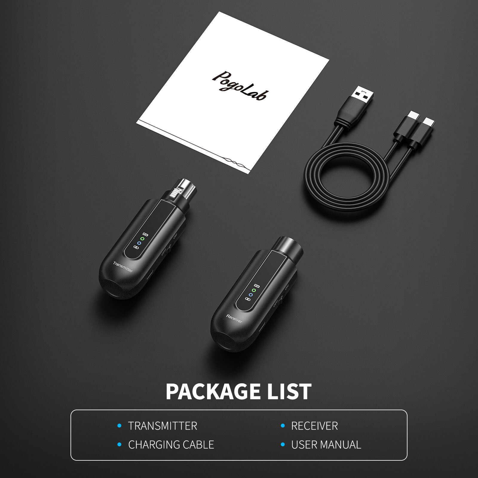 POGOLAB 2.4G XLR Wireless Microphone Transmitter Receiver 48V Phantom Power