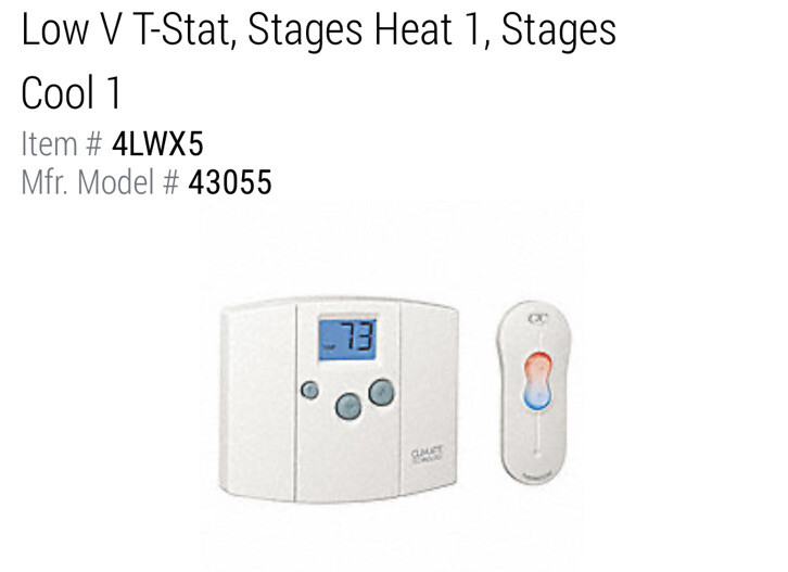 Low V T-Stat, Stages Heat 1, Stages Cool 1
