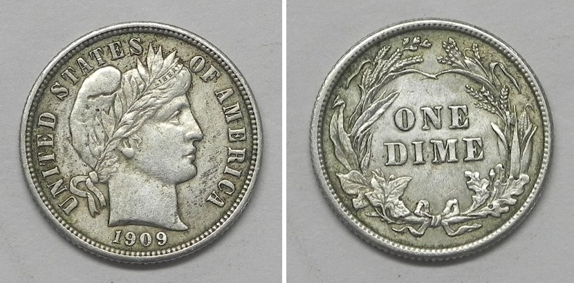 X6231  1909 Barber Dime 10c, AU
