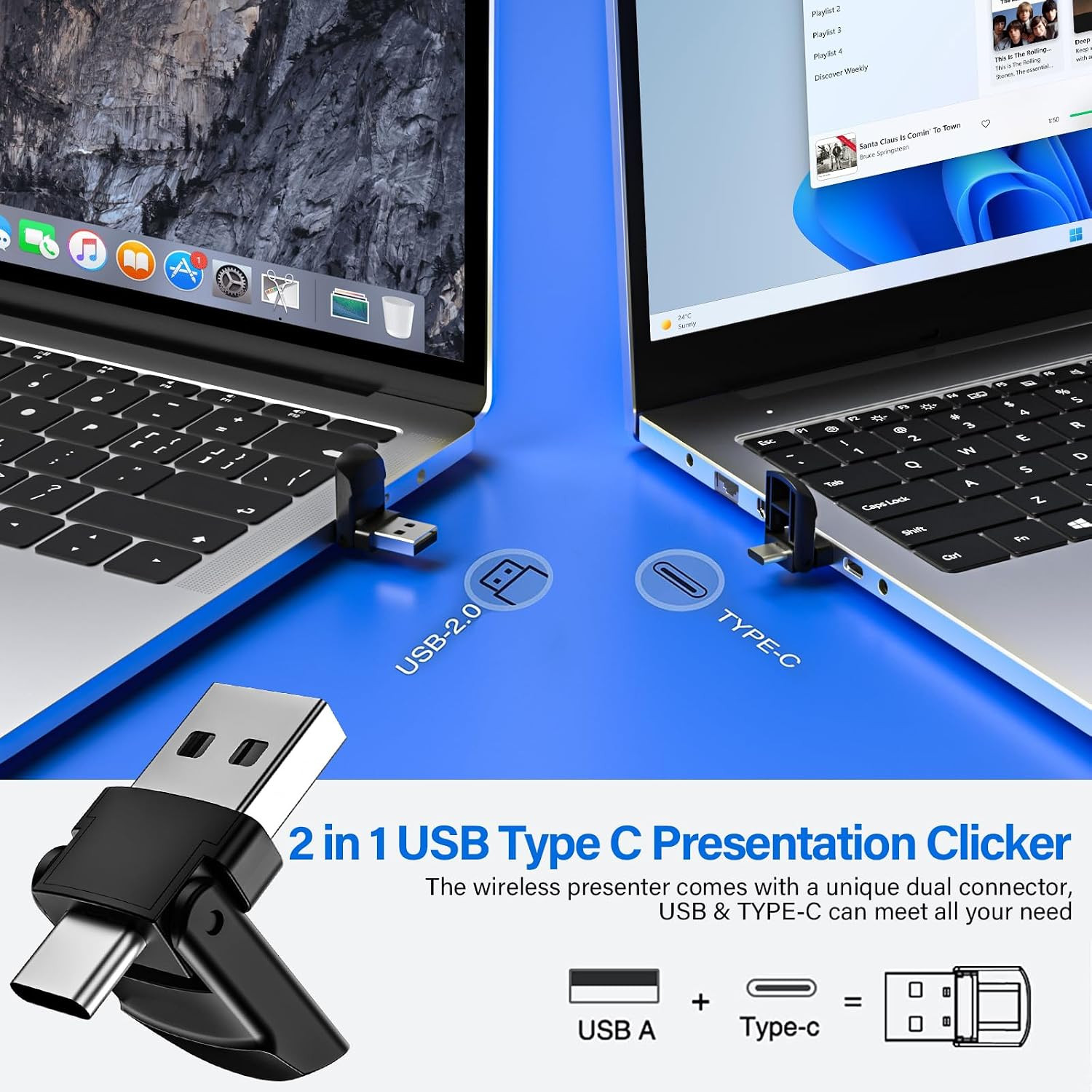 2-In-1 USB Type C Presentation Clicker, Wireless Presentation Clicker Powerpoin