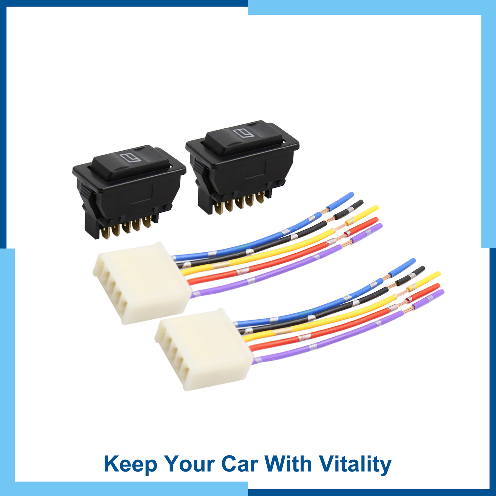 Universal Pack(2) 12V Car Power Window Switch with Wiring Harness Socket Adapter