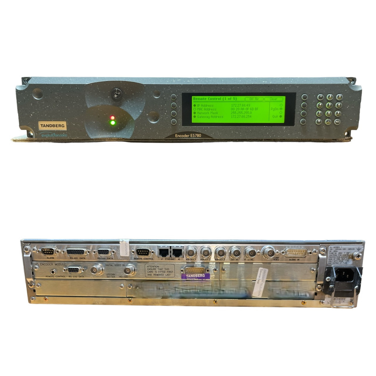 Tandberg Ericsson MPEG2 4:2:2 HD Encoder E5780 ATSC DVB 2U W/pigtail