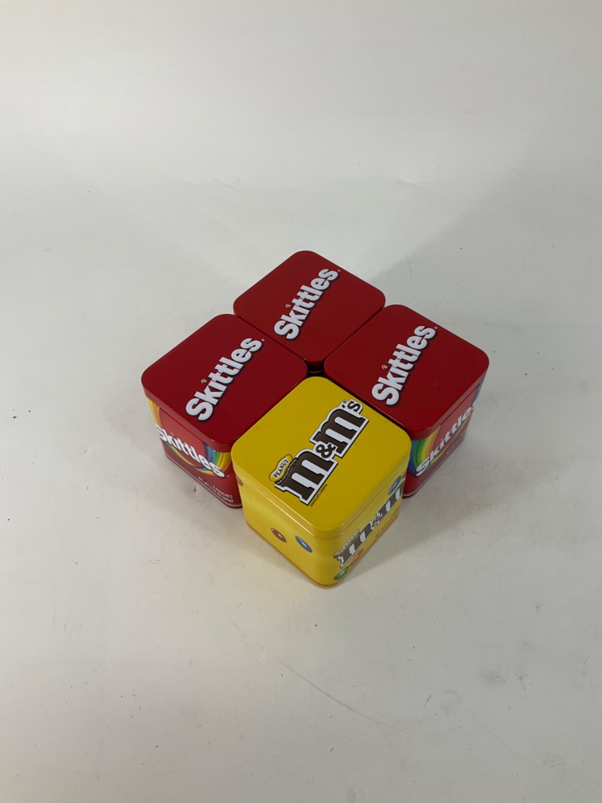 Mars Candy 4 Empty Tins 3" Skittles Peanut M&M'S Cube Square 2018 (4)