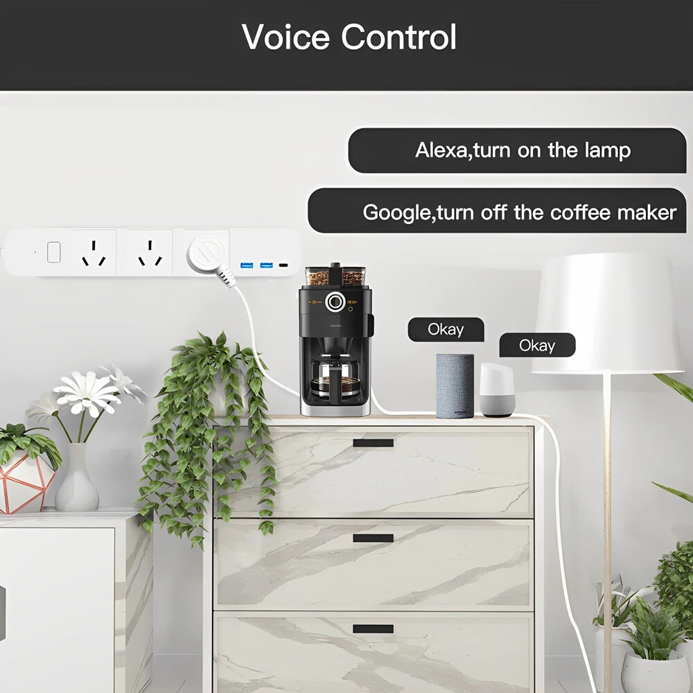 Melery Tuya WiFi Smart Power Strip AU Plug Socket USB TypeC for Google Alexa Use