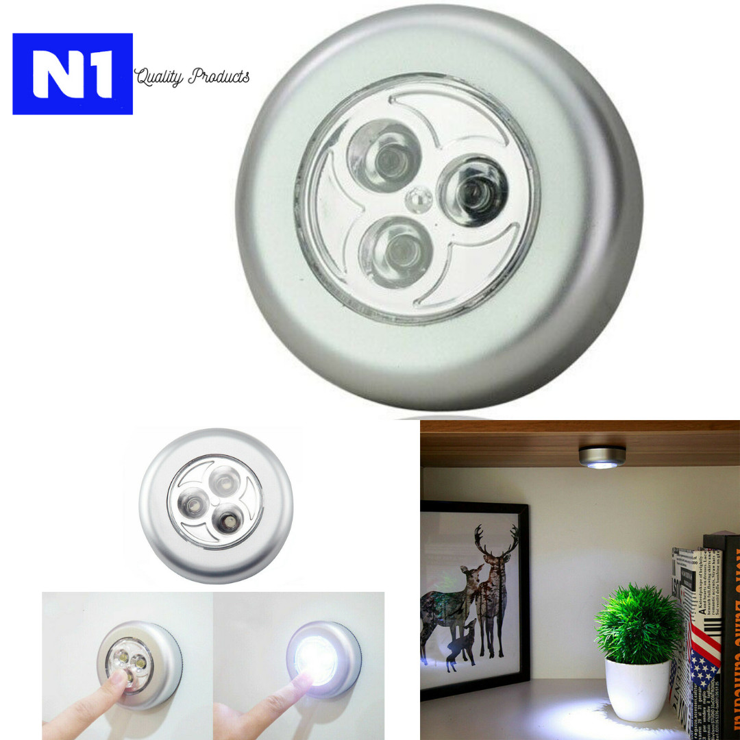 3 LED Touch Push On Off Light Self-Stick On Click Battery Operated Lights