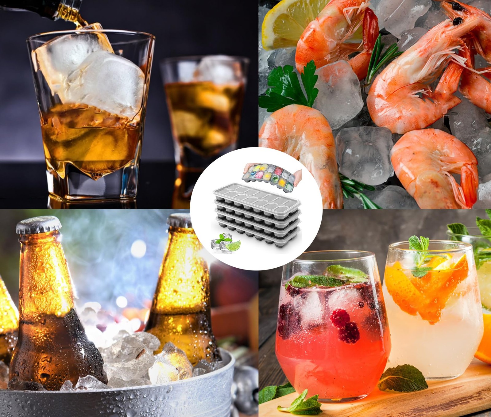 Ice Cube Tray 4 Pack, Easy-Release & Flexible 56 pcs Silicone Ice Cube Trays