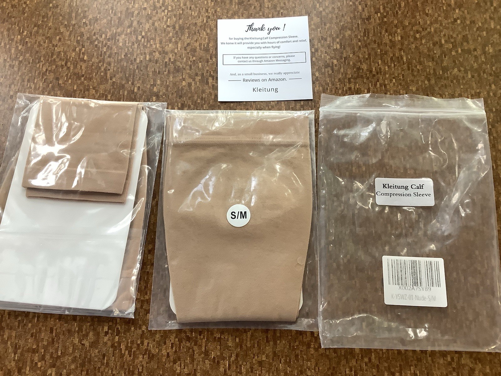 TWO NEW Kleitung CALF COMPRESSION SLEEVE Open Toe Size S/M NUDE