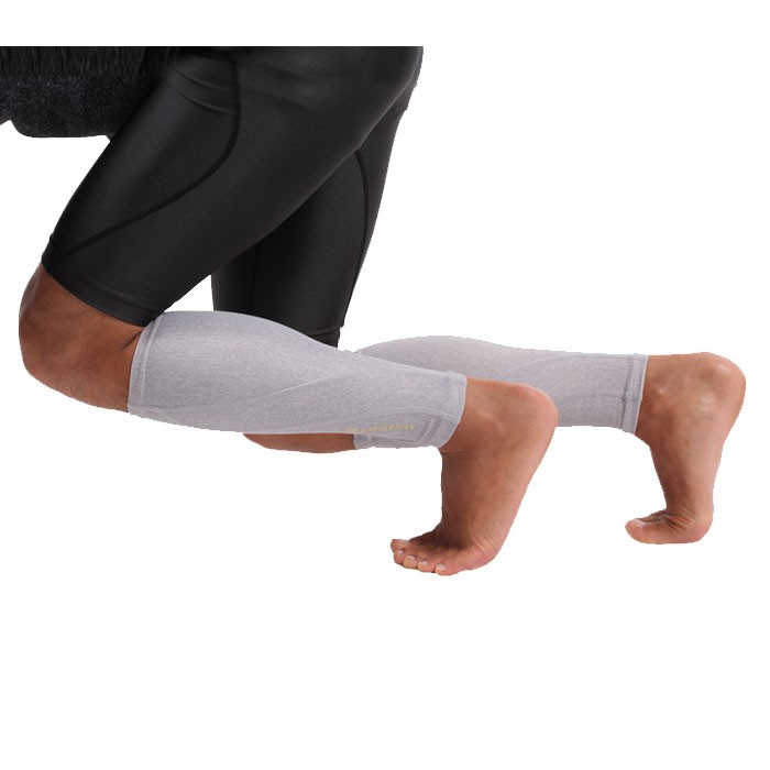 Phiten Titanium Heather Compression Calf Sleeves (Pair) - Heather Gray - Large