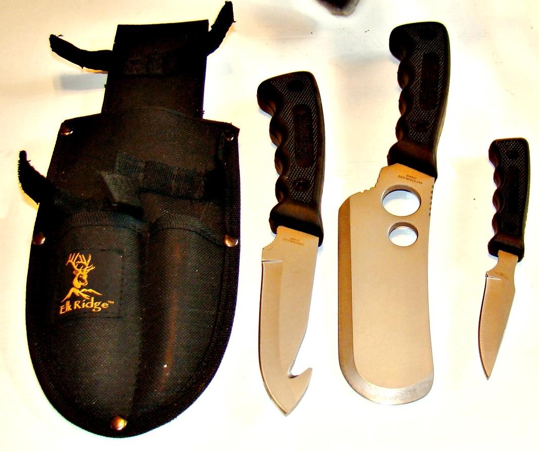 Elk Ridge NEW Hunting Knife Set, 440 Stainless Steel W/3 knife Sheath NEAR MINT