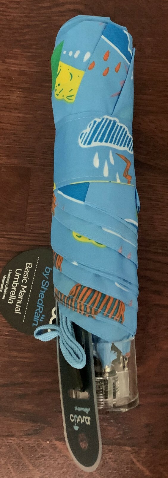 Cirra by ShedRainFun Conversational Manual Compact Umbrella, blue w rain clouds