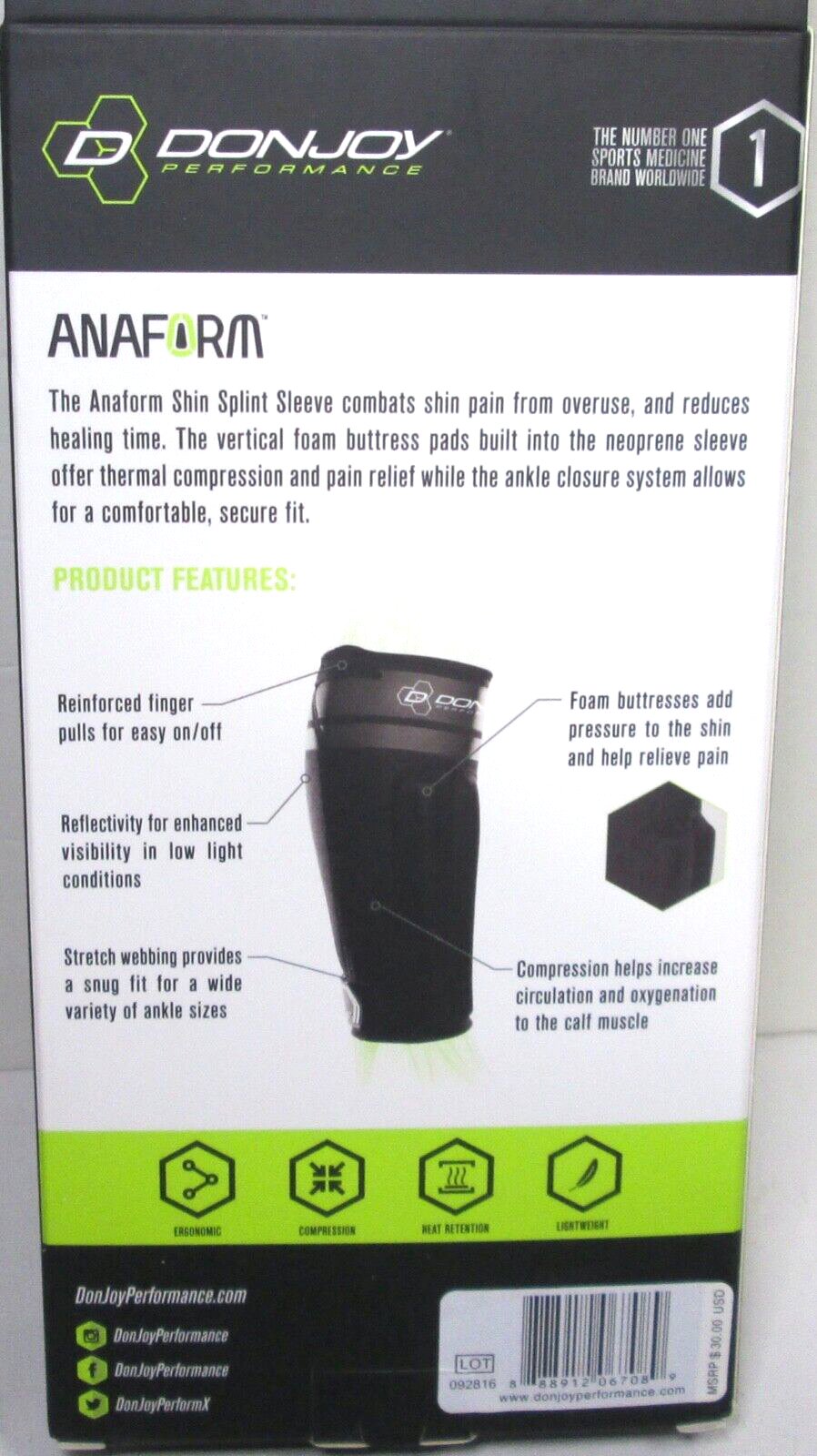 DonJoy Performance ANAFORM Shin Splint Compression Sleeve: Black Medium