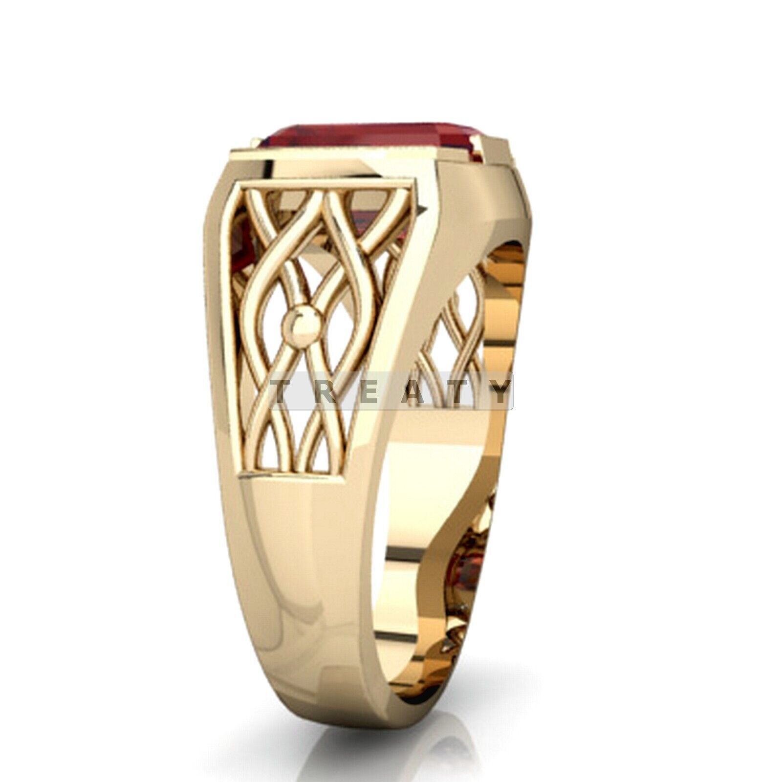 Ruby Emerald Cut Gemstone With 14K Solid White Gold Ring For Men's #99