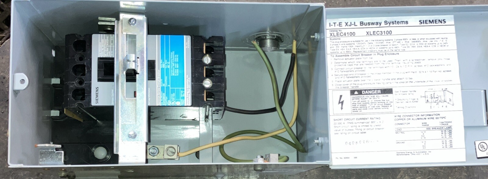 ITE Siemens XLEC4100 XLEC3100 Busway Plug 100A 480V-600V 3Ph 4W XJ-L TESTED